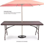 Costway Table pliante 180 cm effet rotin Portable Intérieur Extérieur Pique-nique Fête Repas Camping