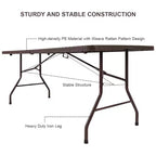 Costway Table pliante 180 cm effet rotin Portable Intérieur Extérieur Pique-nique Fête Repas Camping
