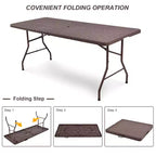 Costway Table pliante 180 cm effet rotin Portable Intérieur Extérieur Pique-nique Fête Repas Camping
