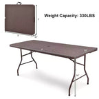 Costway Table pliante 180 cm effet rotin Portable Intérieur Extérieur Pique-nique Fête Repas Camping
