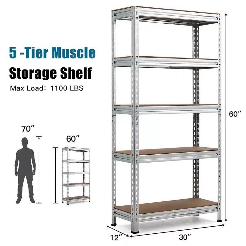 Étagères de rangement métalliques Costway à 5 niveaux de 152 cm pour garage avec étagères réglables