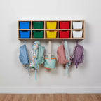 Vestiaire suspendu ECR4Kids Streamline à 10 sections avec 10 bacs à façade incurvée, espace de rangement casier