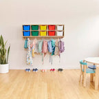 Vestiaire suspendu ECR4Kids Streamline à 10 sections avec 10 bacs à façade incurvée, espace de rangement casier