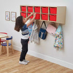 Vestiaire suspendu ECR4Kids Streamline à 10 sections avec 10 bacs à façade incurvée, espace de rangement casier