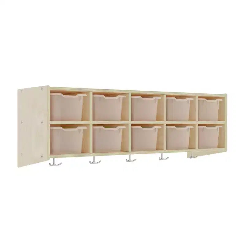 Vestiaire suspendu ECR4Kids Streamline à 10 sections avec 10 bacs à façade incurvée, espace de rangement casier