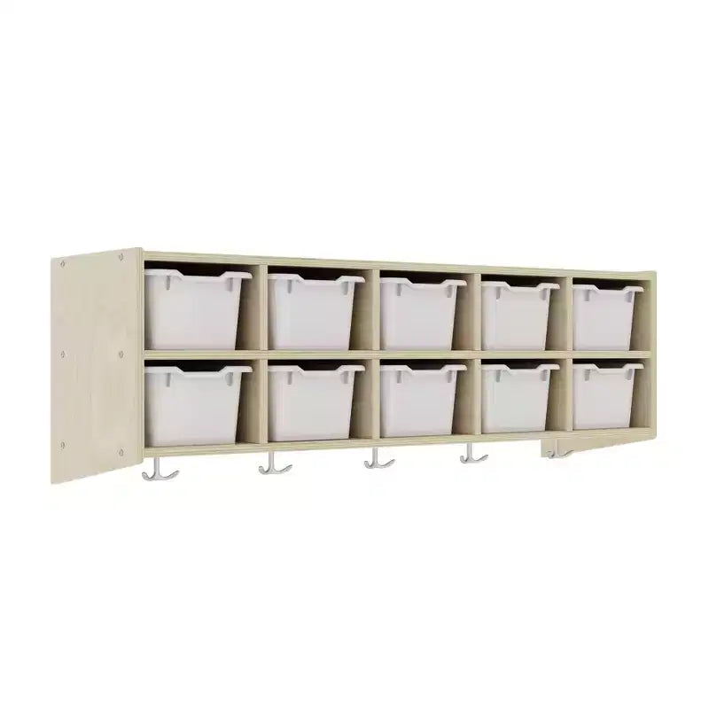 Vestiaire suspendu ECR4Kids Streamline à 10 sections avec 10 bacs à façade incurvée, espace de rangement casier