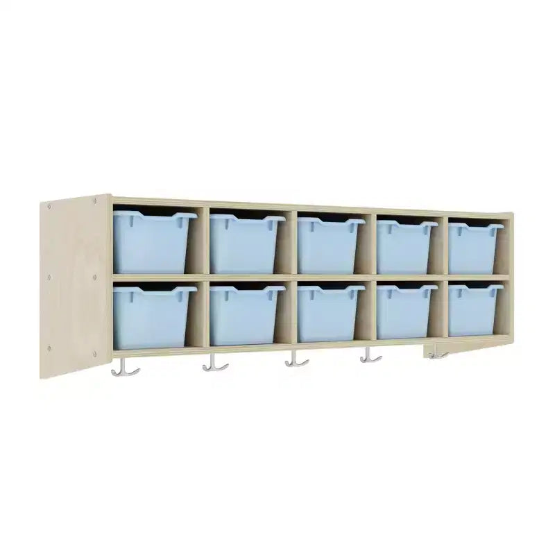 Vestiaire suspendu ECR4Kids Streamline à 10 sections avec 10 bacs à façade incurvée, espace de rangement casier
