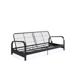 RealRooms Karli Structure de futon en métal noir avec accoudoirs, matelas bleu 6 pouces et housse noire supplémentaire