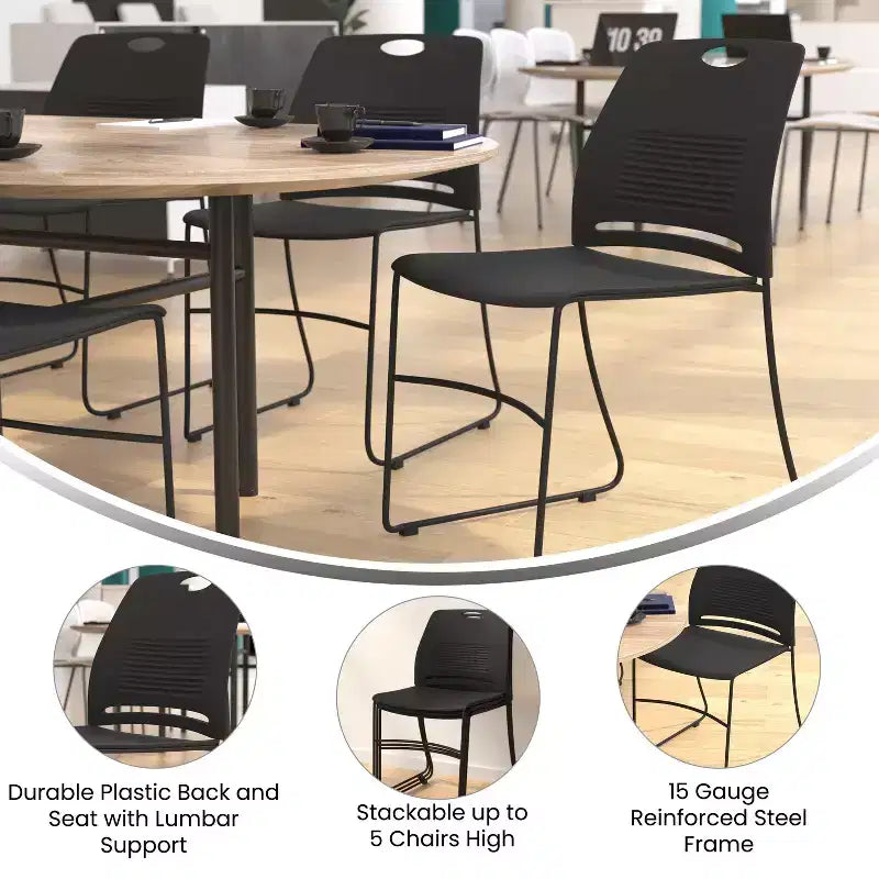 Flash Furniture Série HERCULES Ensemble de 5 chaises empilables en plastique de qualité commerciale, capacité 300 kg, avec piètement luge enduit de poudre et poignée de transport intégrée
