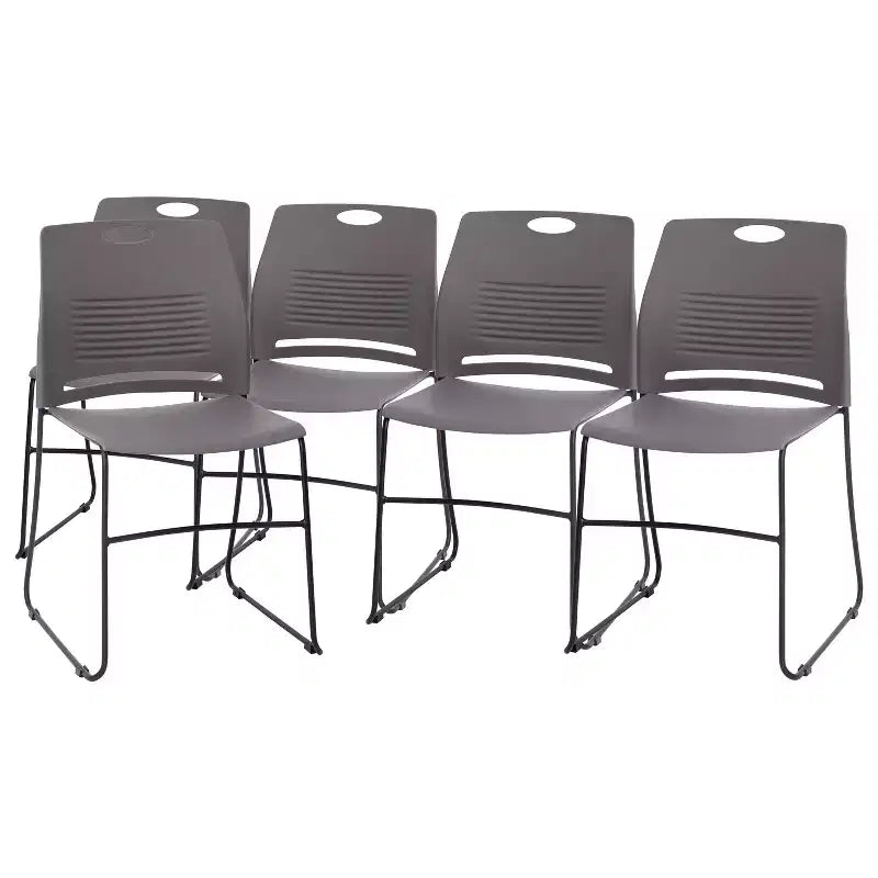 Flash Furniture Série HERCULES Ensemble de 5 chaises empilables en plastique de qualité commerciale, capacité 300 kg, avec piètement luge enduit de poudre et poignée de transport intégrée