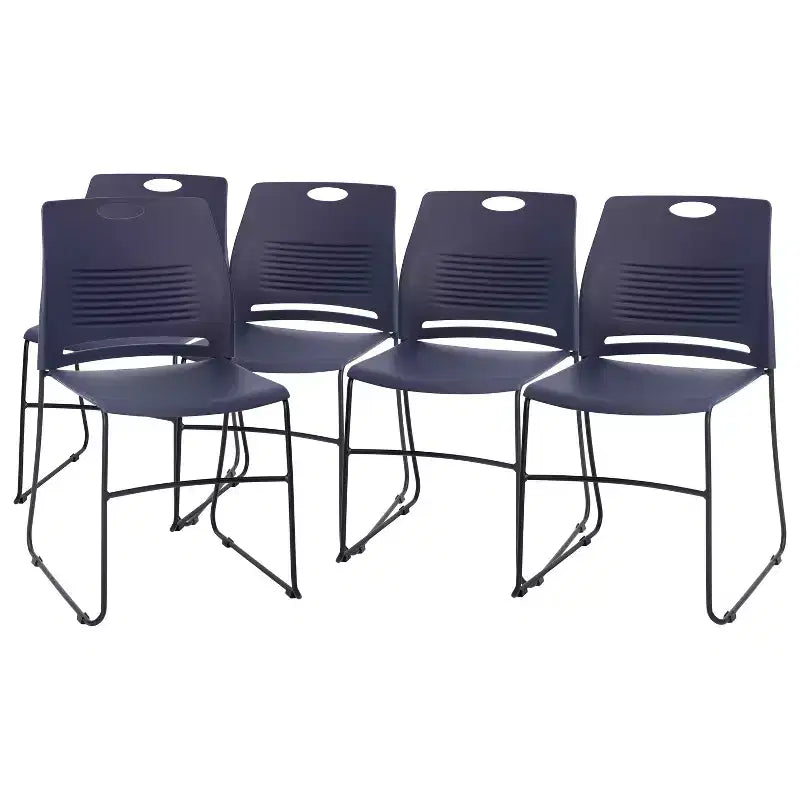 Flash Furniture Série HERCULES Ensemble de 5 chaises empilables en plastique de qualité commerciale, capacité 300 kg, avec piètement luge enduit de poudre et poignée de transport intégrée