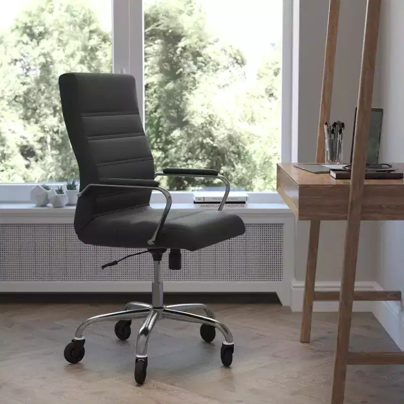 Flash Furniture Whitney, fauteuil de bureau exécutif pivotant à dossier haut avec cadre noir, accoudoirs et roulettes transparentes