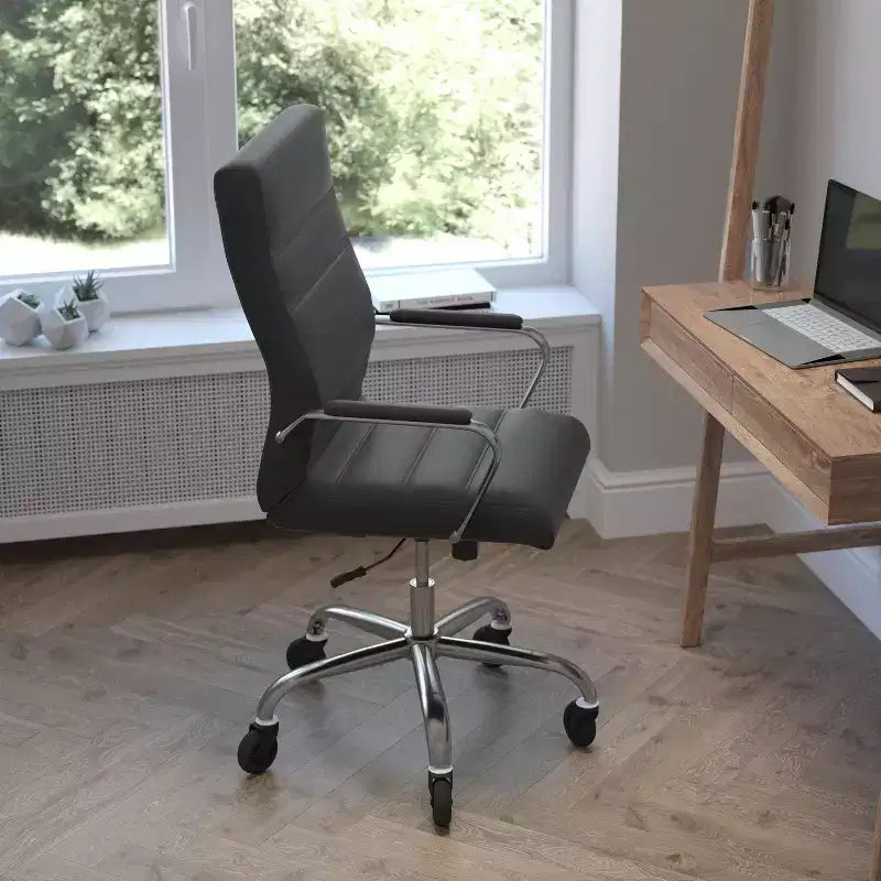 Flash Furniture Whitney, fauteuil de bureau exécutif pivotant à dossier haut avec cadre noir, accoudoirs et roulettes transparentes