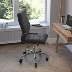Flash Furniture Whitney, fauteuil de bureau exécutif pivotant à dossier haut avec cadre noir, accoudoirs et roulettes transparentes