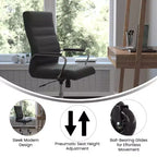Flash Furniture Whitney, fauteuil de bureau exécutif pivotant à dossier haut avec cadre noir, accoudoirs et roulettes transparentes