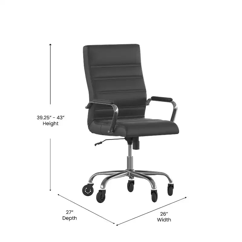 Flash Furniture Whitney, fauteuil de bureau exécutif pivotant à dossier haut avec cadre noir, accoudoirs et roulettes transparentes