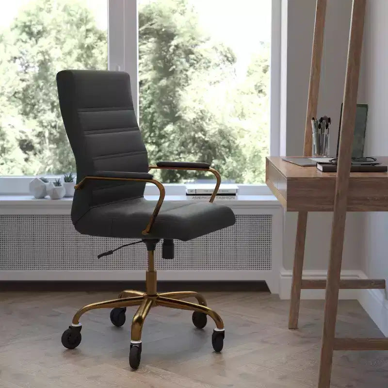 Flash Furniture Whitney, fauteuil de bureau exécutif pivotant à dossier haut avec cadre noir, accoudoirs et roulettes transparentes
