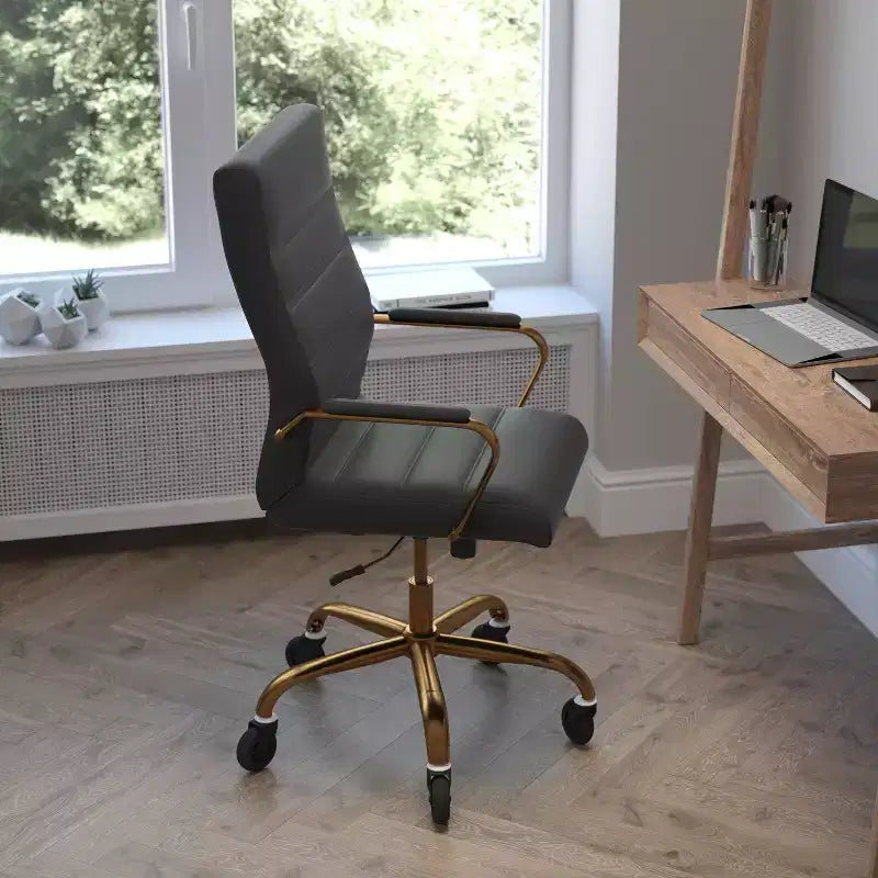 Flash Furniture Whitney, fauteuil de bureau exécutif pivotant à dossier haut avec cadre noir, accoudoirs et roulettes transparentes