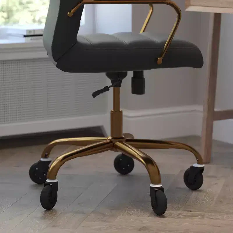 Flash Furniture Whitney, fauteuil de bureau exécutif pivotant à dossier haut avec cadre noir, accoudoirs et roulettes transparentes