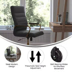 Flash Furniture Whitney, fauteuil de bureau exécutif pivotant à dossier haut avec cadre noir, accoudoirs et roulettes transparentes