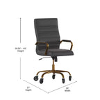 Flash Furniture Whitney, fauteuil de bureau exécutif pivotant à dossier haut avec cadre noir, accoudoirs et roulettes transparentes