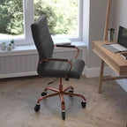 Flash Furniture Whitney, fauteuil de bureau exécutif pivotant à dossier haut avec cadre noir, accoudoirs et roulettes transparentes