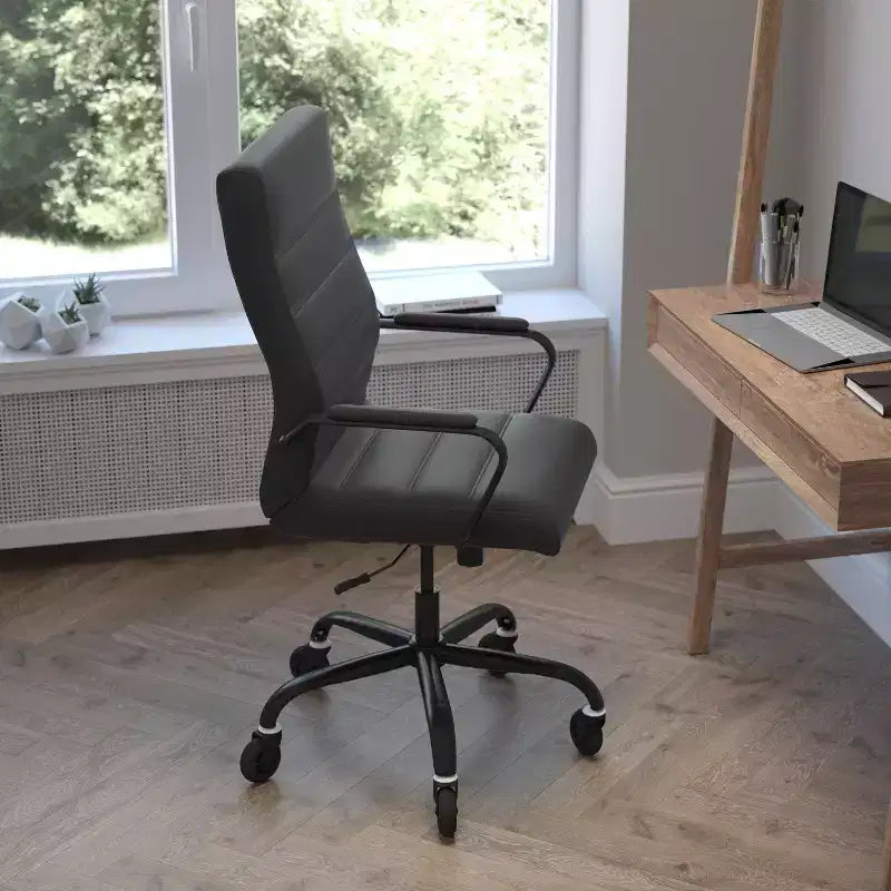 Flash Furniture Whitney, fauteuil de bureau exécutif pivotant à dossier haut avec cadre noir, accoudoirs et roulettes transparentes