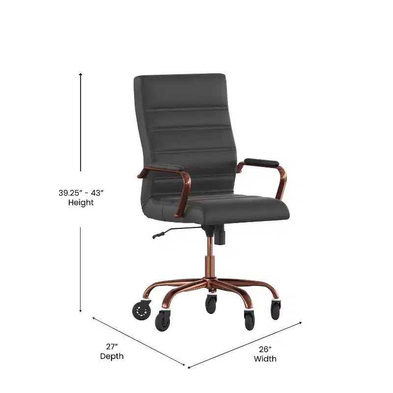 Flash Furniture Whitney, fauteuil de bureau exécutif pivotant à dossier haut avec cadre noir, accoudoirs et roulettes transparentes