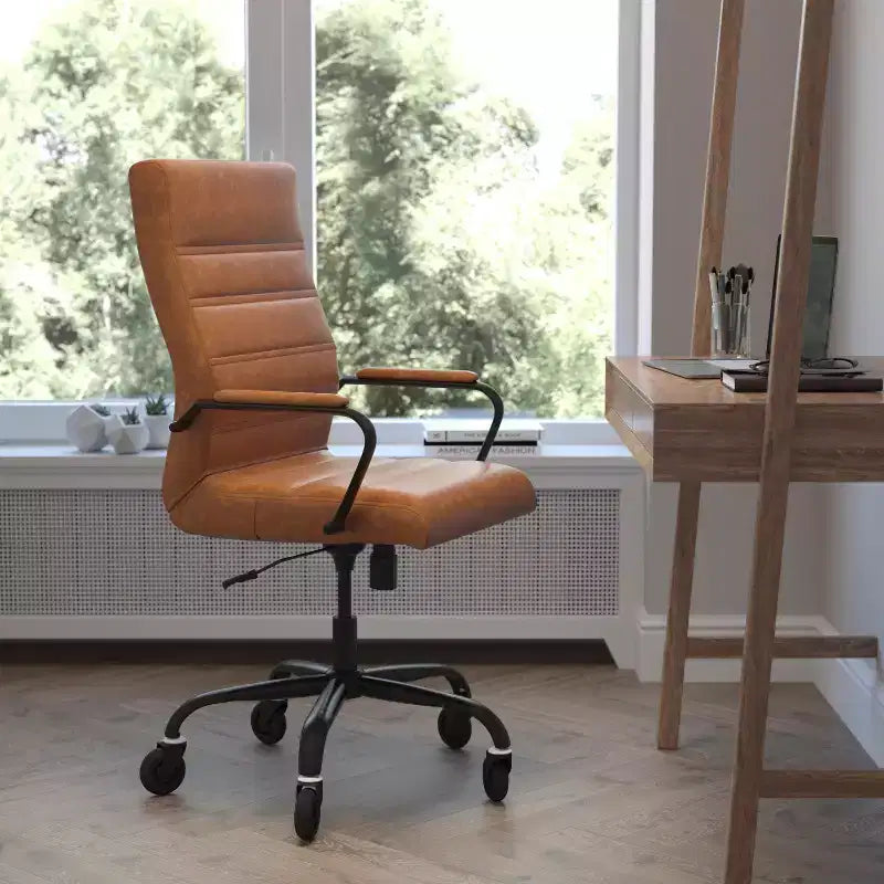 Flash Furniture Whitney, fauteuil de bureau exécutif pivotant à dossier haut avec cadre noir, accoudoirs et roulettes transparentes