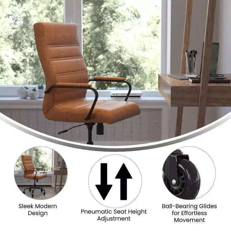 Flash Furniture Whitney, fauteuil de bureau exécutif pivotant à dossier haut avec cadre noir, accoudoirs et roulettes transparentes