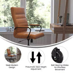 Flash Furniture Whitney, fauteuil de bureau exécutif pivotant à dossier haut avec cadre noir, accoudoirs et roulettes transparentes