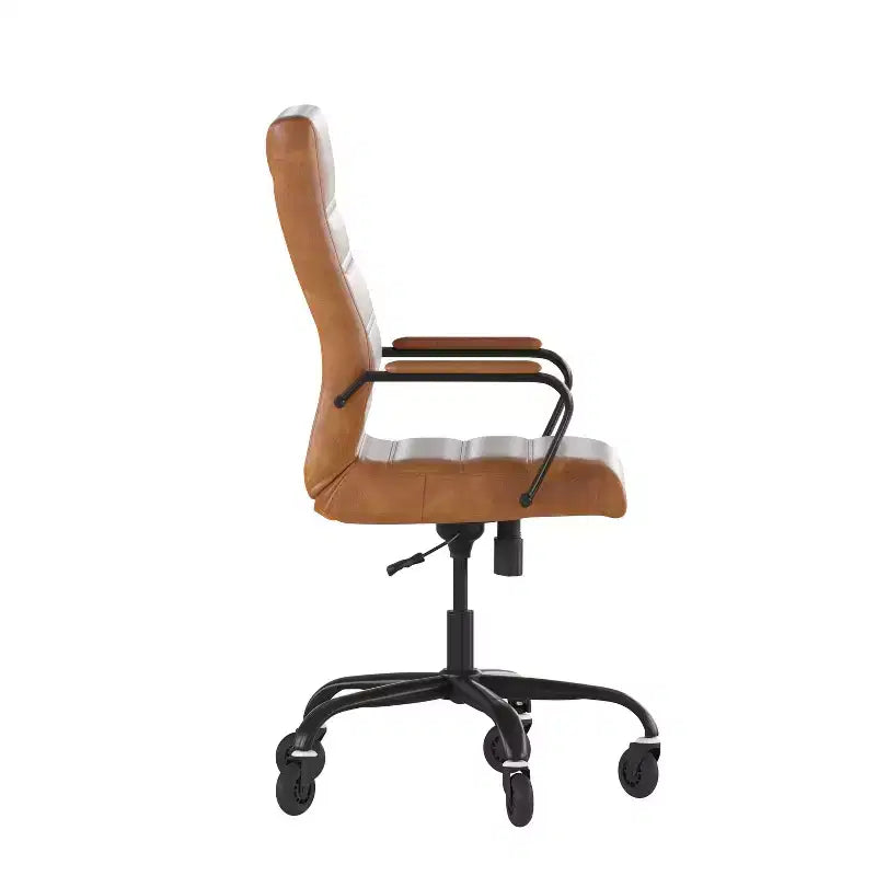 Flash Furniture Whitney, fauteuil de bureau exécutif pivotant à dossier haut avec cadre noir, accoudoirs et roulettes transparentes
