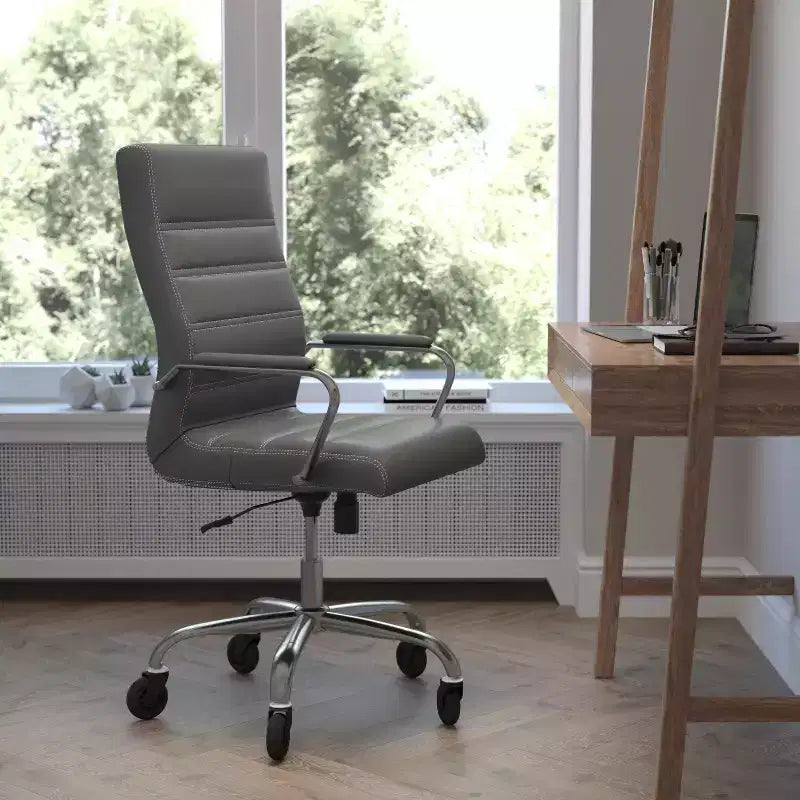Flash Furniture Whitney, fauteuil de bureau exécutif pivotant à dossier haut avec cadre noir, accoudoirs et roulettes transparentes
