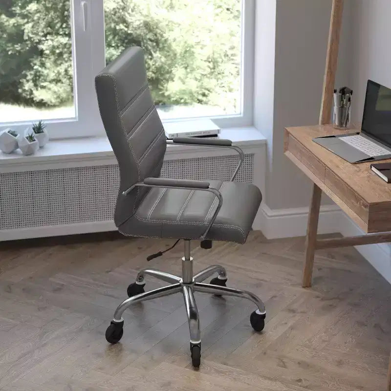 Flash Furniture Whitney, fauteuil de bureau exécutif pivotant à dossier haut avec cadre noir, accoudoirs et roulettes transparentes