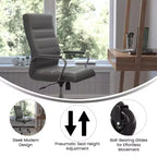 Flash Furniture Whitney, fauteuil de bureau exécutif pivotant à dossier haut avec cadre noir, accoudoirs et roulettes transparentes