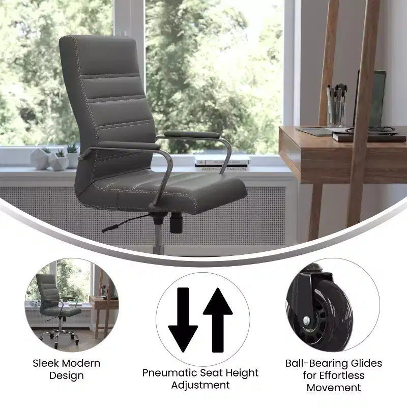 Flash Furniture Whitney, fauteuil de bureau exécutif pivotant à dossier haut avec cadre noir, accoudoirs et roulettes transparentes