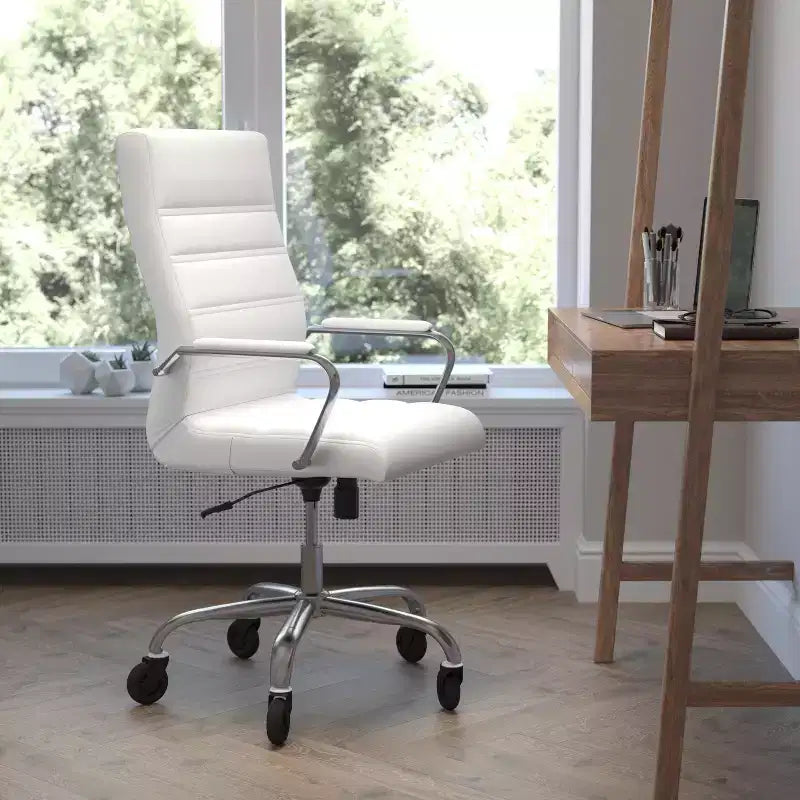 Flash Furniture Whitney, fauteuil de bureau exécutif pivotant à dossier haut avec cadre noir, accoudoirs et roulettes transparentes