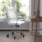 Flash Furniture Whitney, fauteuil de bureau exécutif pivotant à dossier haut avec cadre noir, accoudoirs et roulettes transparentes