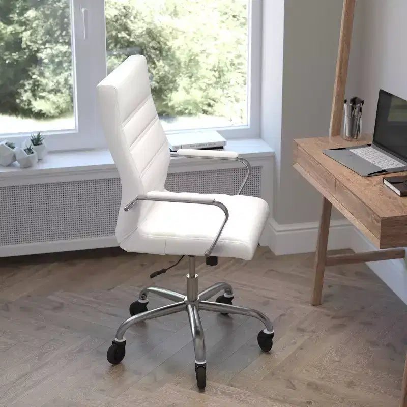 Flash Furniture Whitney, fauteuil de bureau exécutif pivotant à dossier haut avec cadre noir, accoudoirs et roulettes transparentes