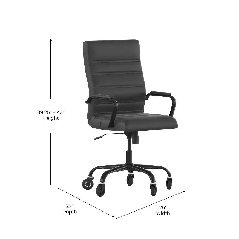 Flash Furniture Whitney, fauteuil de bureau exécutif pivotant à dossier haut avec cadre noir, accoudoirs et roulettes transparentes
