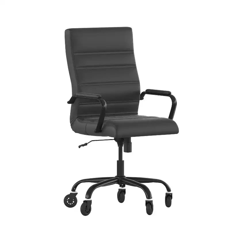 Flash Furniture Whitney, fauteuil de bureau exécutif pivotant à dossier haut avec cadre noir, accoudoirs et roulettes transparentes