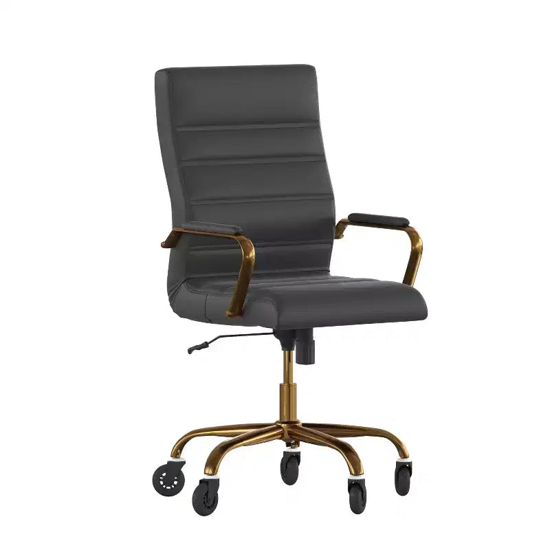 Flash Furniture Whitney, fauteuil de bureau exécutif pivotant à dossier haut avec cadre noir, accoudoirs et roulettes transparentes