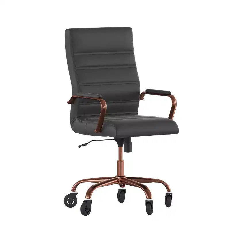 Flash Furniture Whitney, fauteuil de bureau exécutif pivotant à dossier haut avec cadre noir, accoudoirs et roulettes transparentes