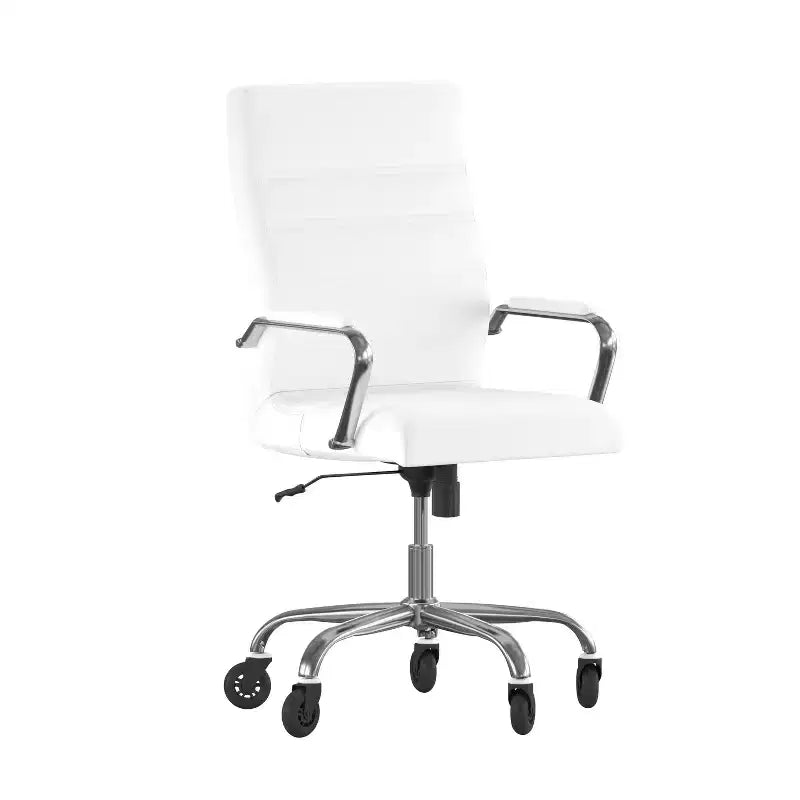 Flash Furniture Whitney, fauteuil de bureau exécutif pivotant à dossier haut avec cadre noir, accoudoirs et roulettes transparentes