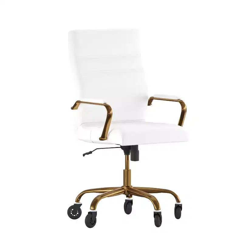 Flash Furniture Whitney, fauteuil de bureau exécutif pivotant à dossier haut avec cadre noir, accoudoirs et roulettes transparentes