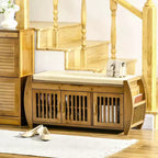Banc à chaussures HOMCOM avec placards de rangement, Banc d'entrée en bambou avec coussin d'assise, 3 portes, étagère latérale et compartiment caché pour couloir, Marron