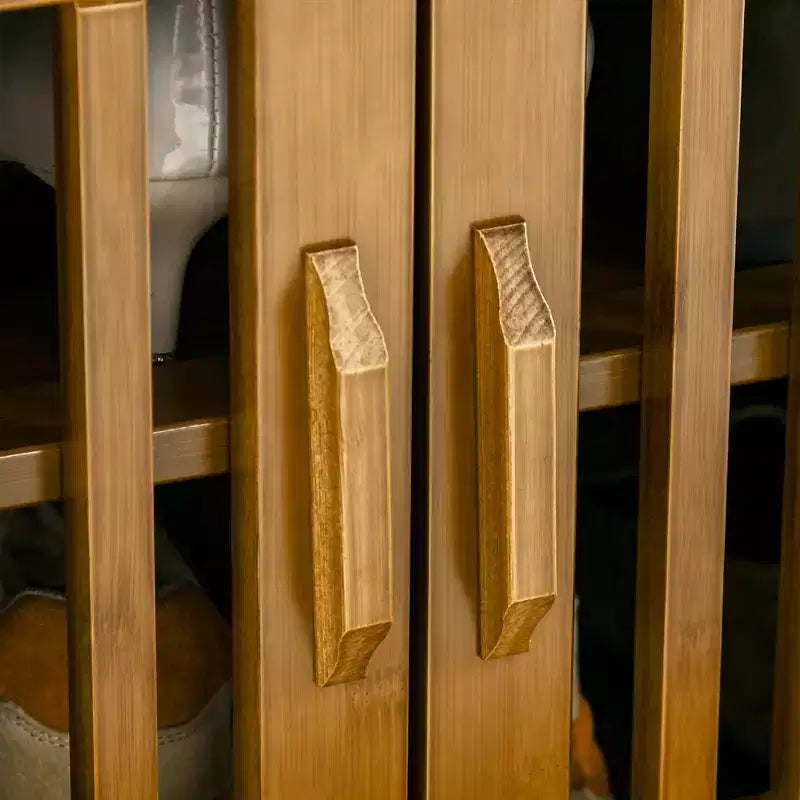 Banc à chaussures HOMCOM avec placards de rangement, Banc d'entrée en bambou avec coussin d'assise, 3 portes, étagère latérale et compartiment caché pour couloir, Marron