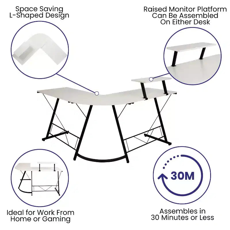 Bureau d'angle Emma et Oliver, bureau gaming, bureau pour la maison, structure