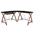 Emma and Oliver Glass L-Shape Corner Computer Desk with Pull-Out Keyboard Tray