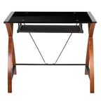 Bureau d'ordinateur d'angle en L Emma et Oliver Glass avec plateau de clavier coulissant